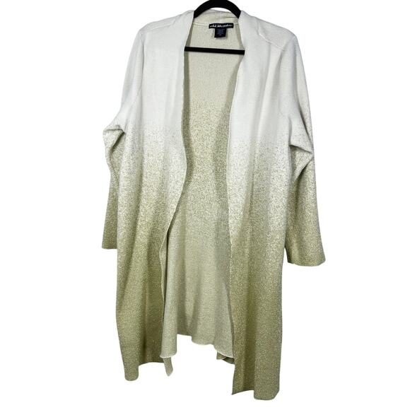 United States Sweaters, Size 2X, Cream-Gold Ombre Open Cardigan, Knit, Metallic - Picture 1 of 9